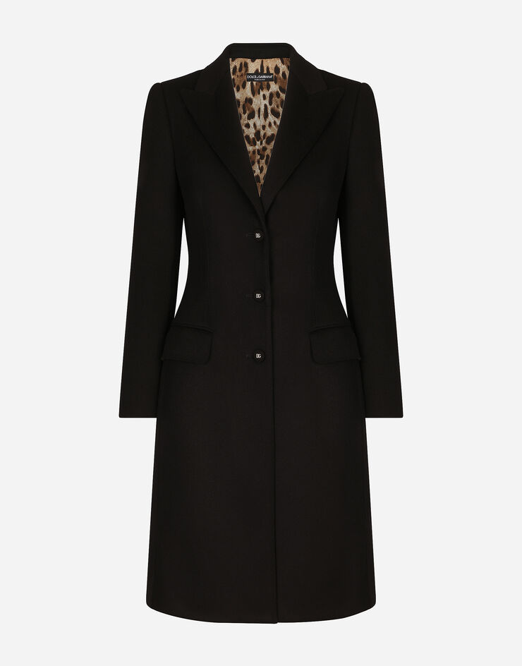 Abrigo de lana y cachemira con botonadura sencilla en Negro de Mujer