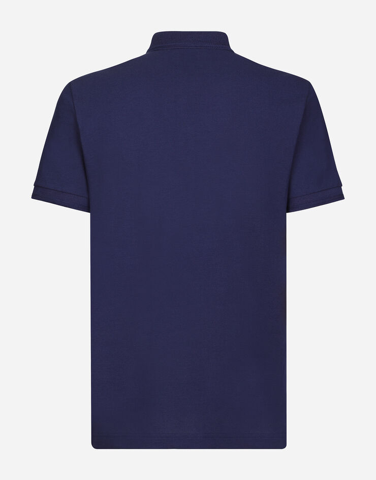 Dolce & Gabbana Polo en piqué de coton à broderie Bleu G8LZ1ZG7WUR