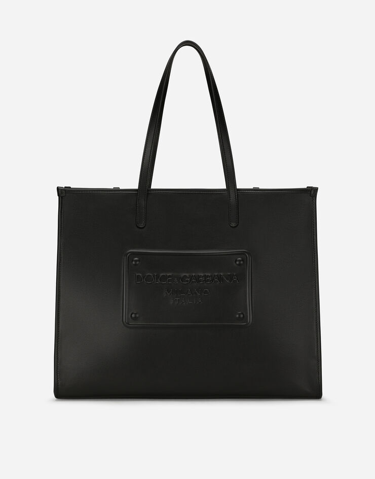 Dolce & Gabbana Bolso shopper en piel de becerro con logotipo en relieve Negro BM2219AG218