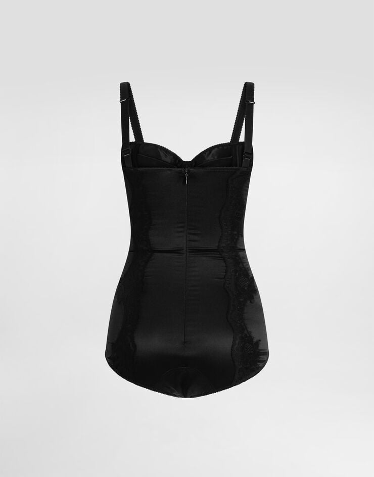 Dolce & Gabbana Silk balconette-bra bodysuit with lace detailing Black O9A05TONO13