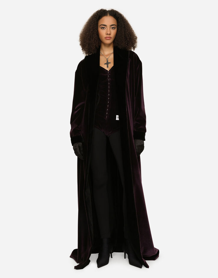 Dolce & Gabbana KIM DOLCE&GABBANA Long velvet coat Purple F0C7QTFUVJC