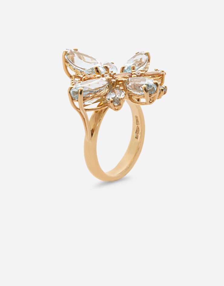 Dolce & Gabbana Spring ring in yellow 18kt gold with aquamarine butterfly Gold WRJI4GWAQ01