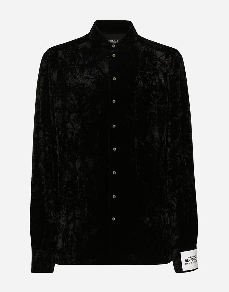 Dolce&Gabbana 褶皱天鹅绒衬衫 黑 G5KW0TFUVMU
