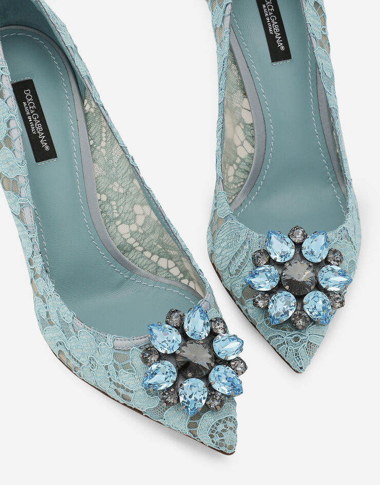 Dolce & Gabbana Zapatos escotados de encaje Taormina con cristales Azul Claro CD0101AL198