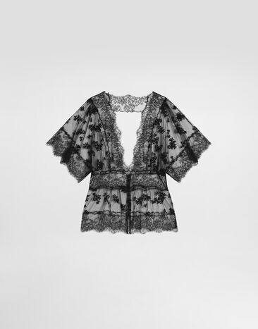 Dolce & Gabbana Tulle top with flower embroidery Black F7BO2TILMD3