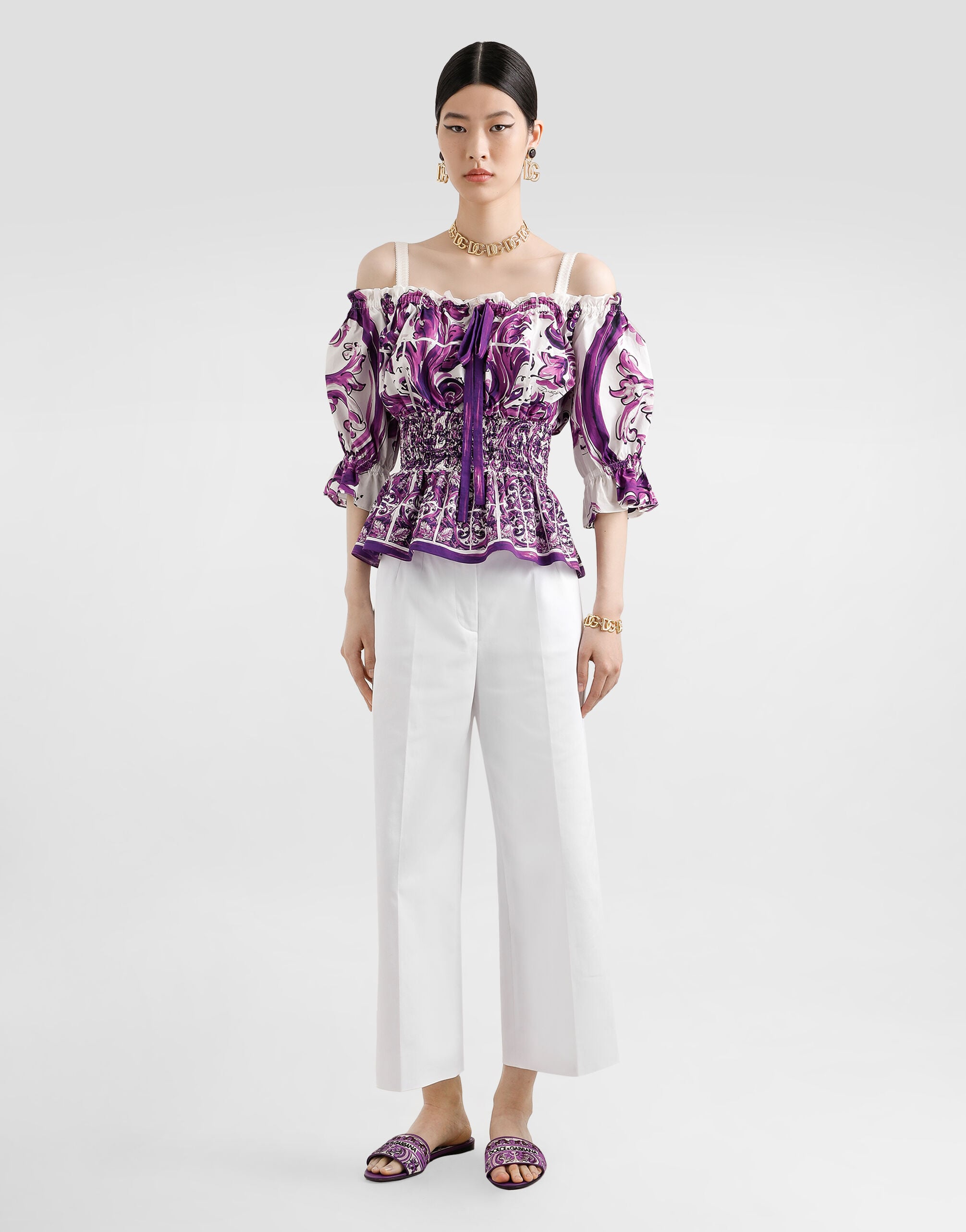 Majolica-print poplin top - thumbnail 4