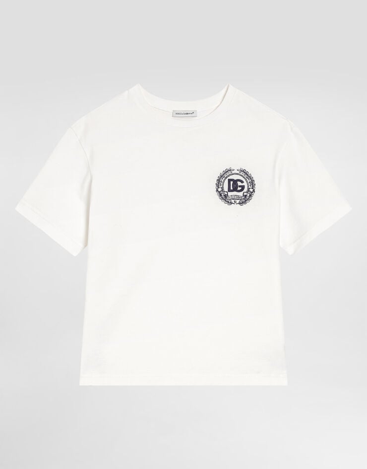 Dolce & Gabbana T-shirt in jersey con ricamo DG Bianco L4JTHVG7PGK