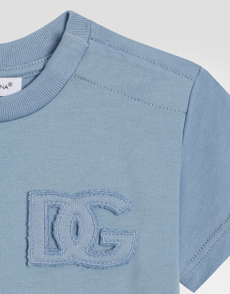 Dolce & Gabbana Jersey t-shirt with leopard print and DG patch Blue L1JTEYG7PJE