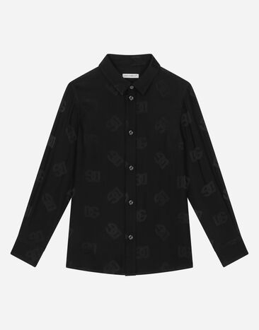 DolceGabbanaSpa Camisa de manga larga de popelina con logotipo en jacquard Negro L43S23FJ5GU