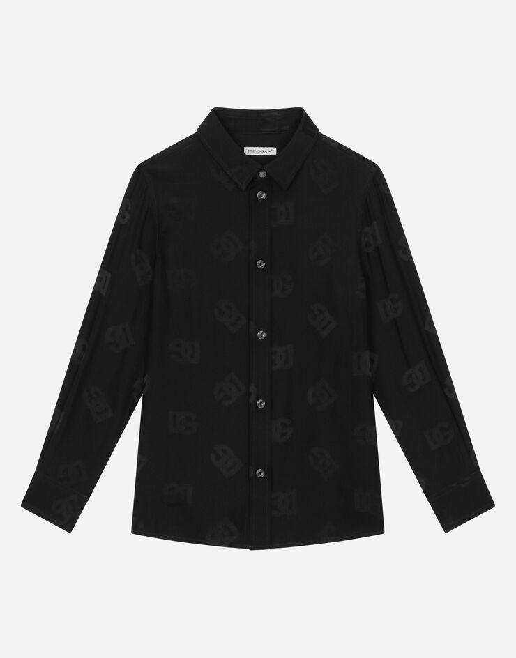DolceGabbanaSpa Camisa de manga larga de popelina con logotipo en jacquard Negro L43S23FJ5GU