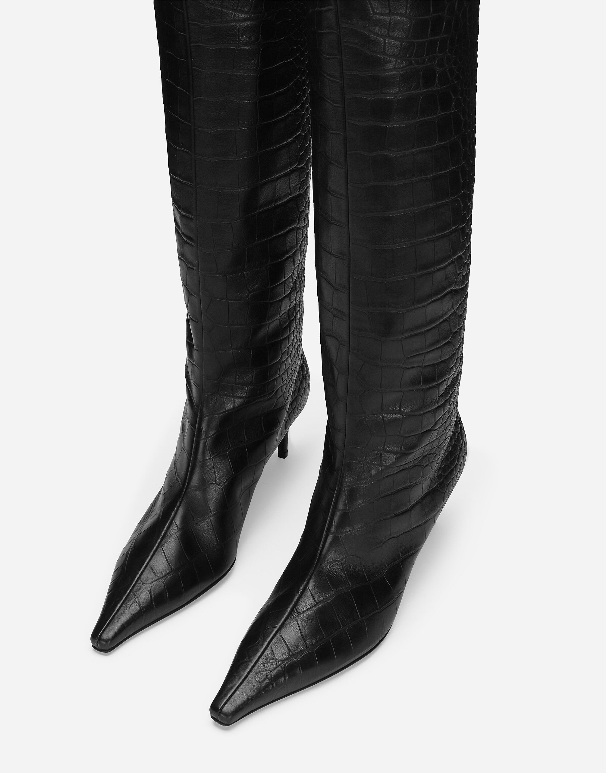 Croc print black boots deals