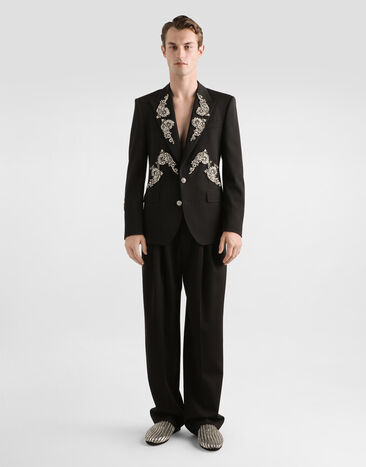 Dolce & Gabbana Single-breasted jacket with jewel embellishments Black G2QU6ZGK256