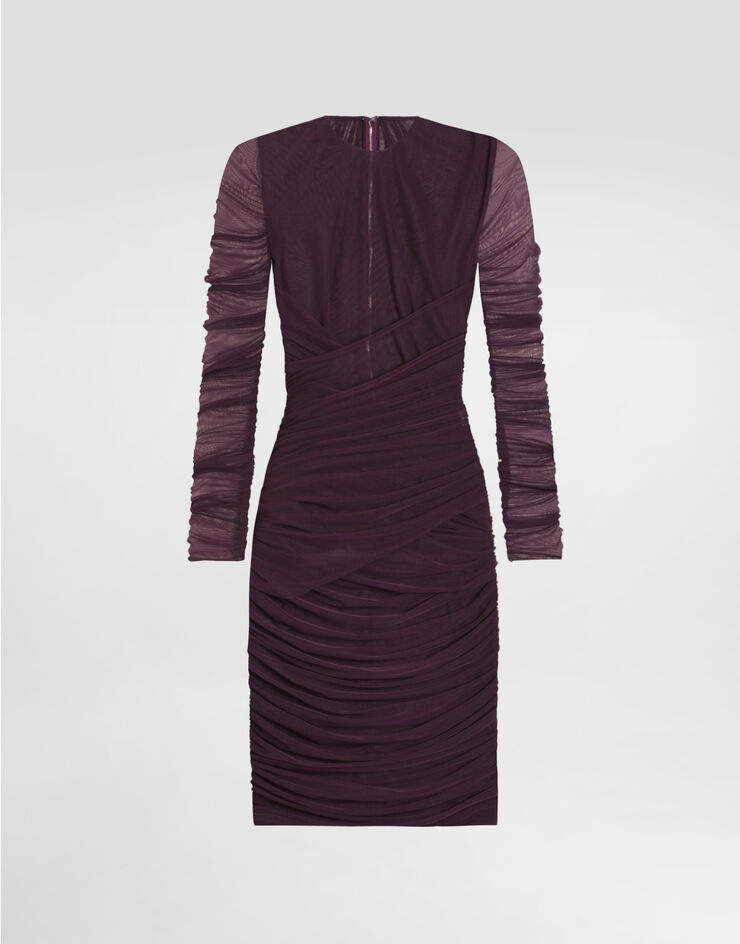 Dolce & Gabbana Abito corto in tulle leggero drappeggiato Viola F6TKTTFLRDA