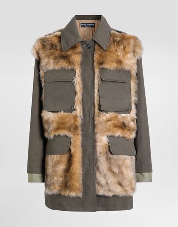 Dolce & Gabbana Long jacket in resin-coated gabardine Green F9T60ZHUMV1