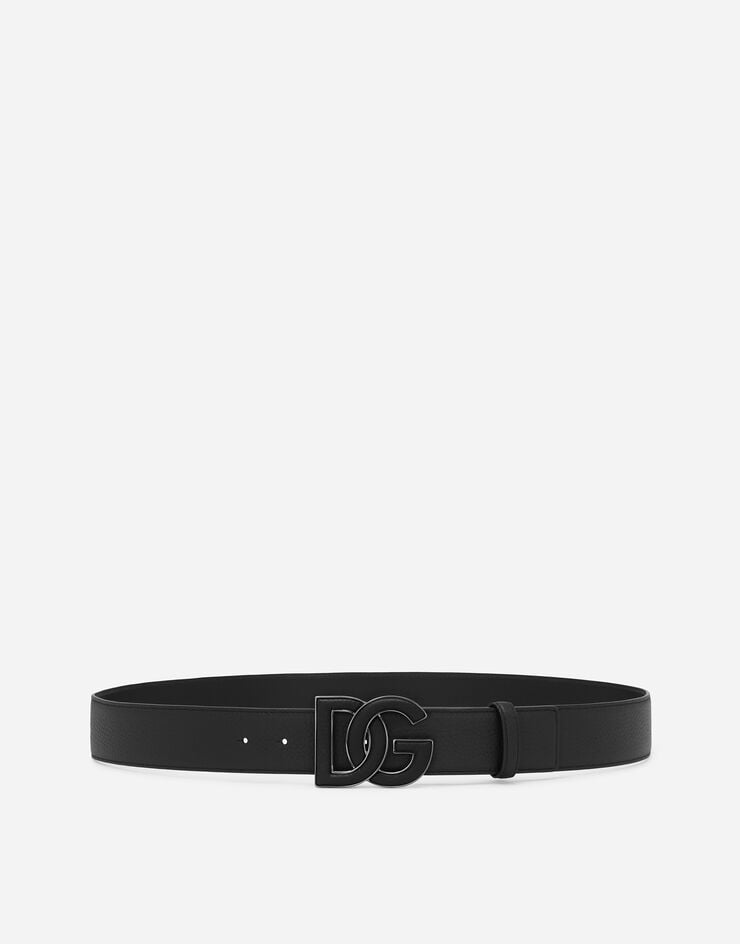 Dolce & Gabbana حزام من جلد عجل بطبعة أيل وطبعة شعار أسود BC4675AT489