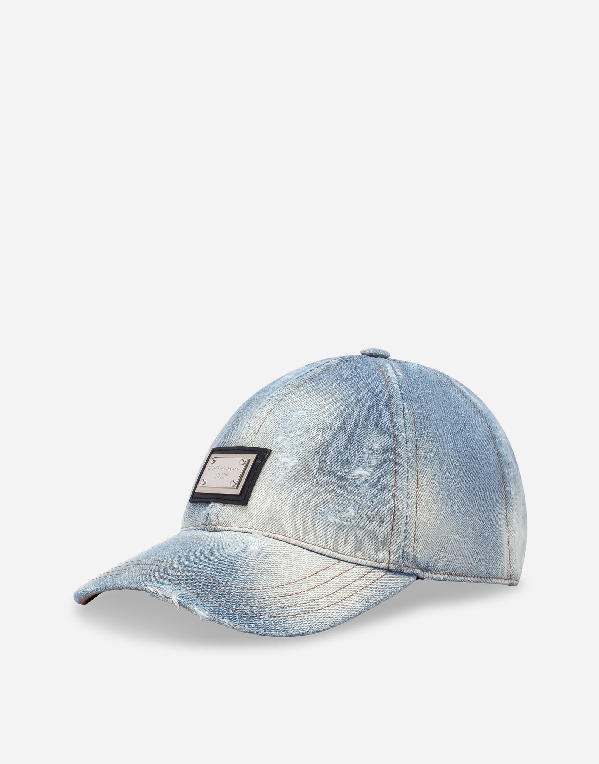 Dolce & Gabbana Denim baseball cap with logo tag Blue G9AUBDG8KF1