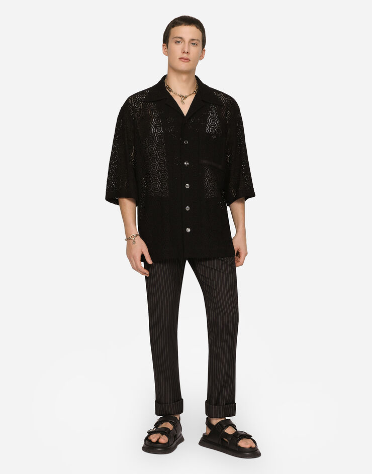 Dolce & Gabbana Camisa Hawaii de encaje cordonetto Negro G5JT7TFLM9D