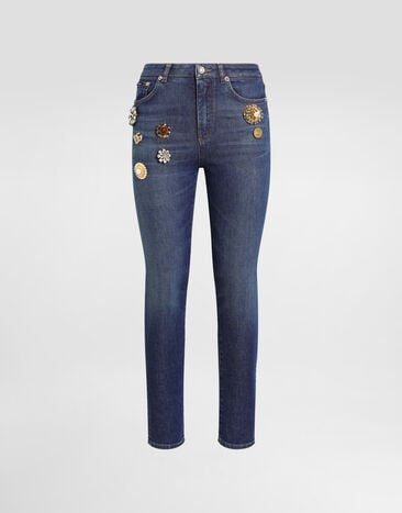 Dolce & Gabbana Pantalon 5 poches en denim à écussons Multicolore FTC67ZG8NY1