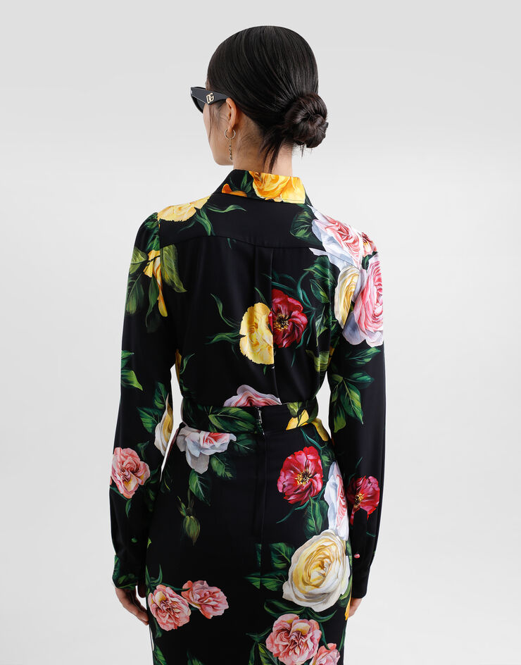 Dolce & Gabbana قميص شارميوز بطول للربلة وطبعة وردة وزهرة الفاوانيا مطبعة F5S48TFSA7B