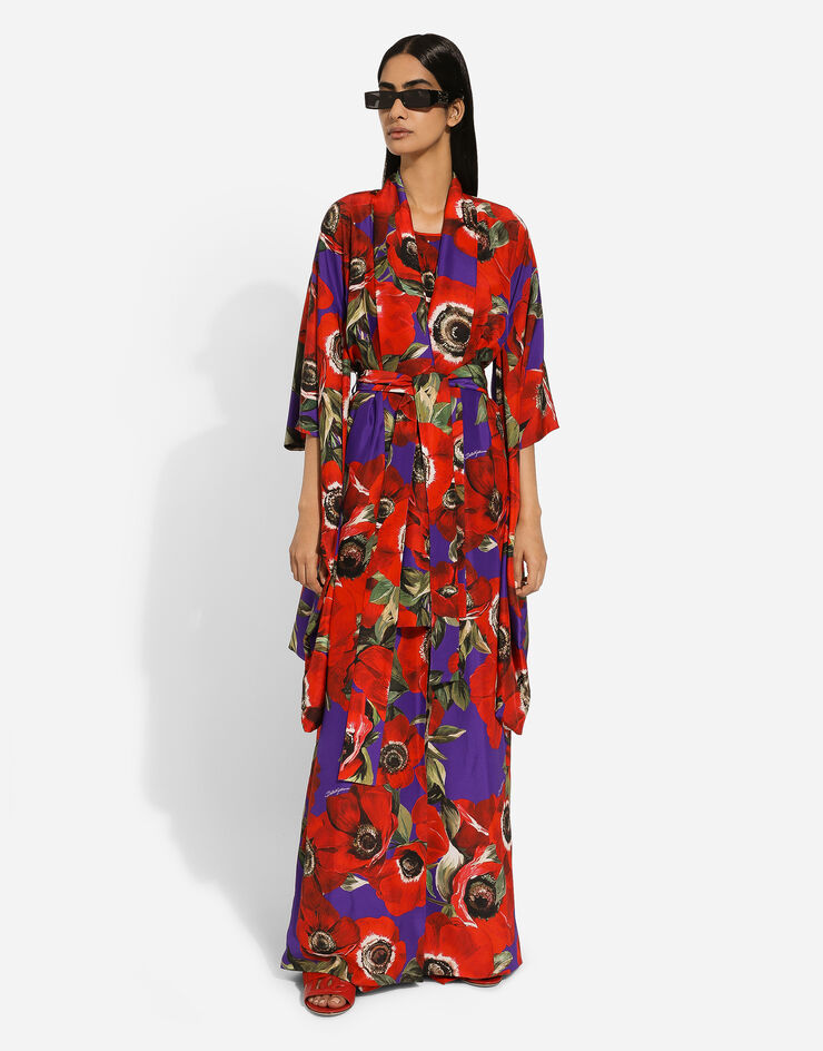 Dolce & Gabbana Kimono-Morgenrock aus Seide Anemonen-Blumenprint Print F0B7ATIS1SO