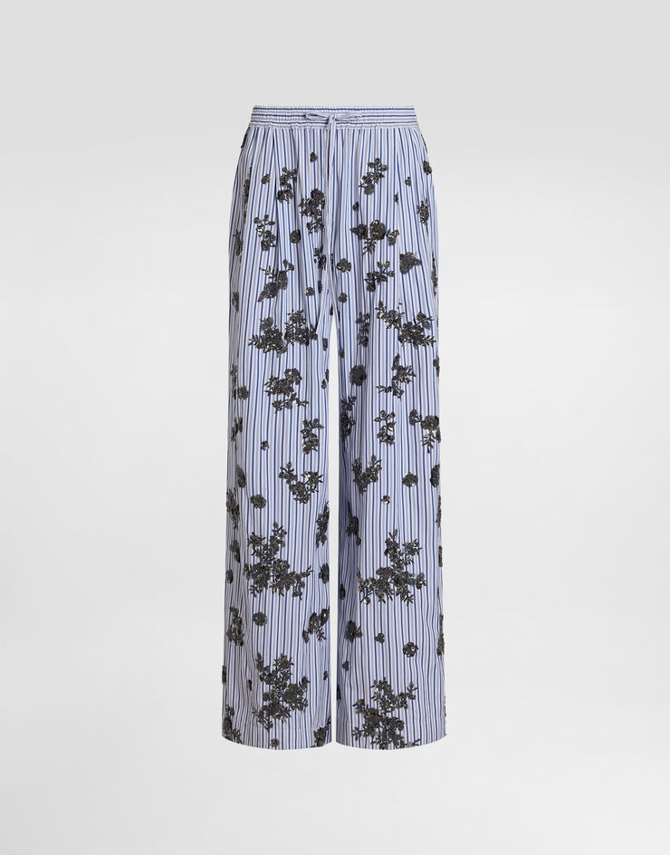 Dolce & Gabbana Poplin trousers with crystal flower embroidery Dolce & Gabbana Poplin trousers with crystal flower embroidery Multicolor FTDJEZGDDR3