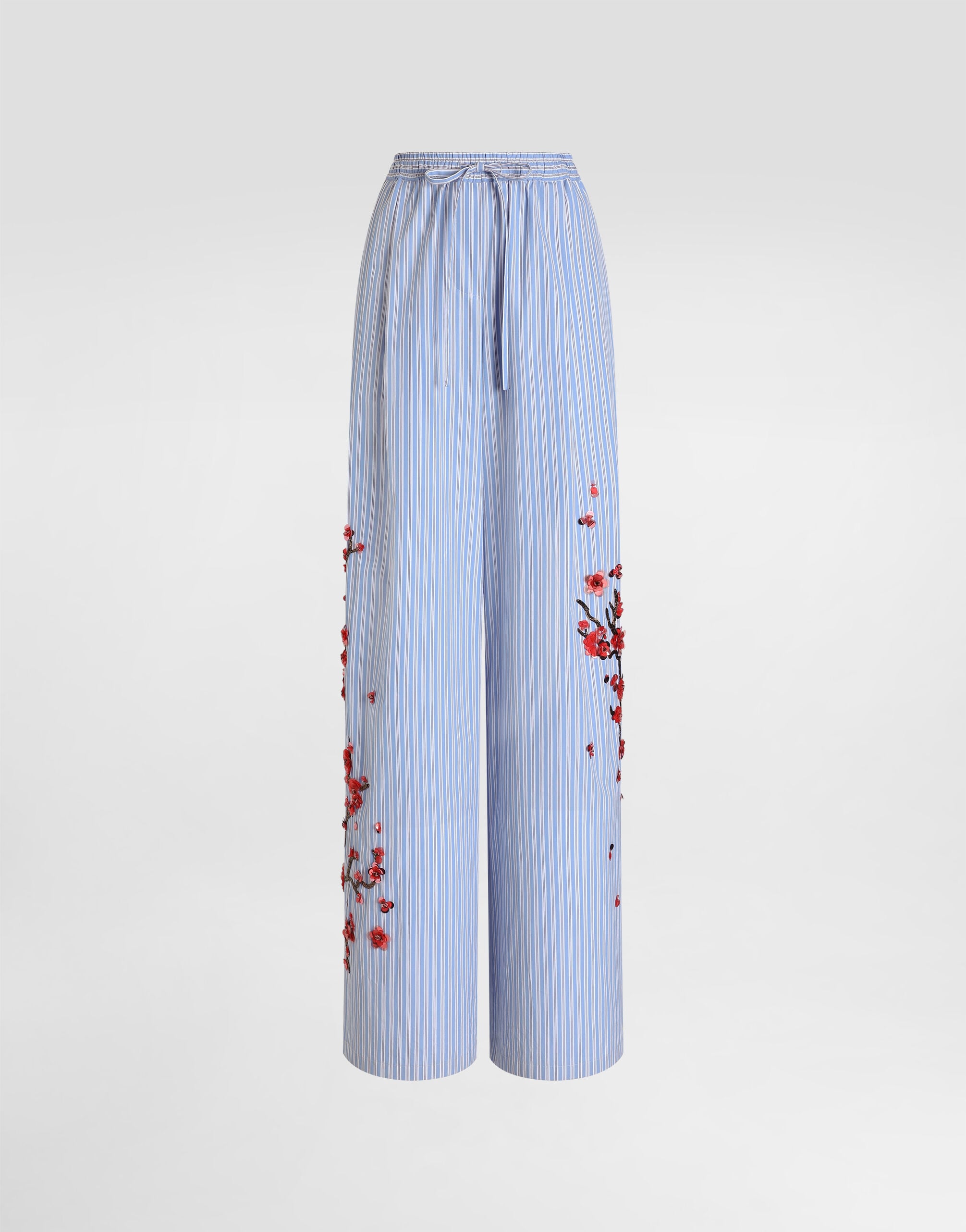Poplin trousers with cherry tree embroidery in Multicolor for