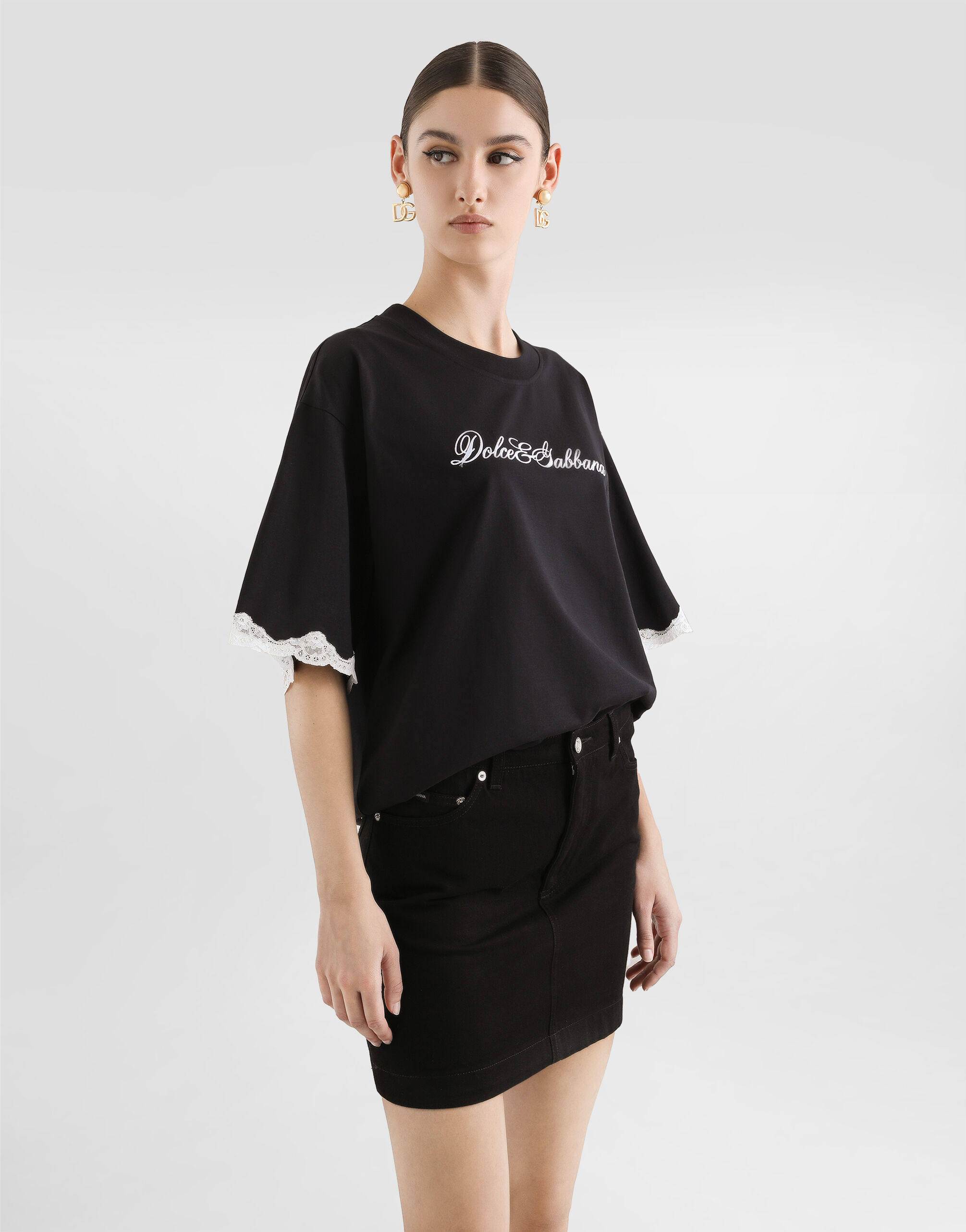 Blackのウィメンズ エンブロイダリー ジャージー Tシャツ | Dolce&Gabbana®