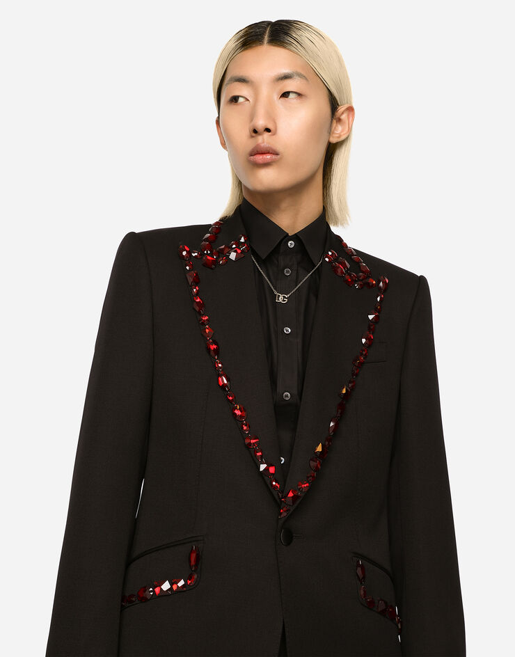 Dolce & Gabbana Wool Sicilia-fit suit with rhinestones Black GKJKMZFU21B