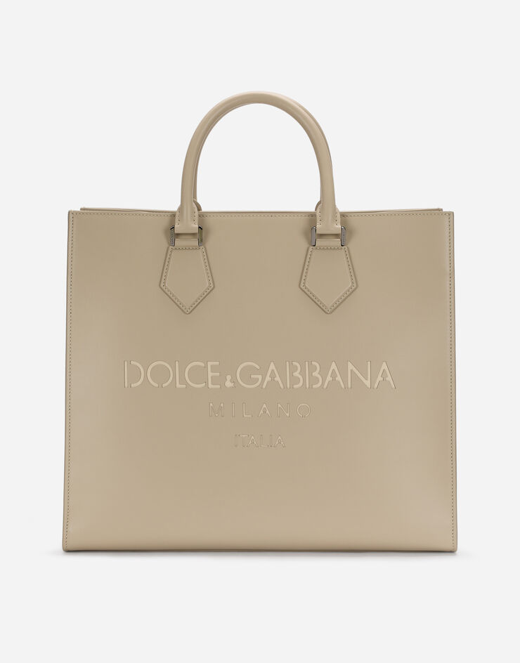 Dolce & Gabbana Calfskin nappa shopper with logo Beige BM1796AS738