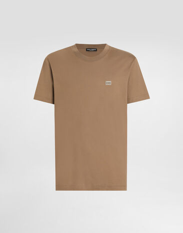 Dolce & Gabbana Camiseta de algodón con placa Marrón G8RN8TG7N7A