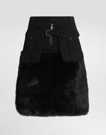 Dolce & Gabbana Midi skirt with fur Black F4DAWFGDDIH