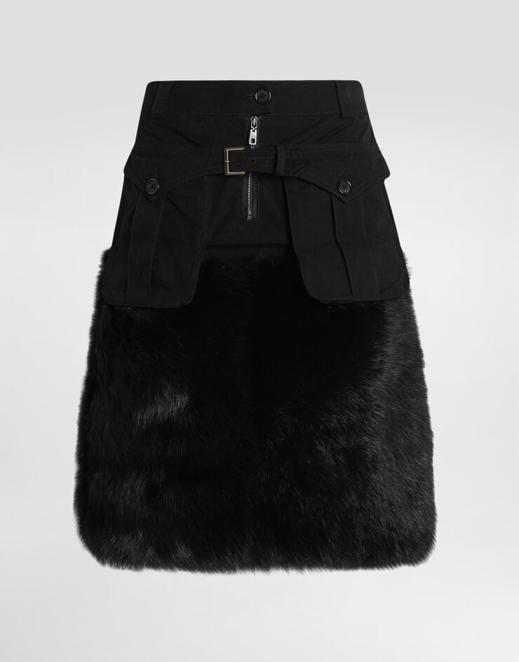 Dolce & Gabbana تنورة ميدي بفرو Black F4DAWFGDDIH