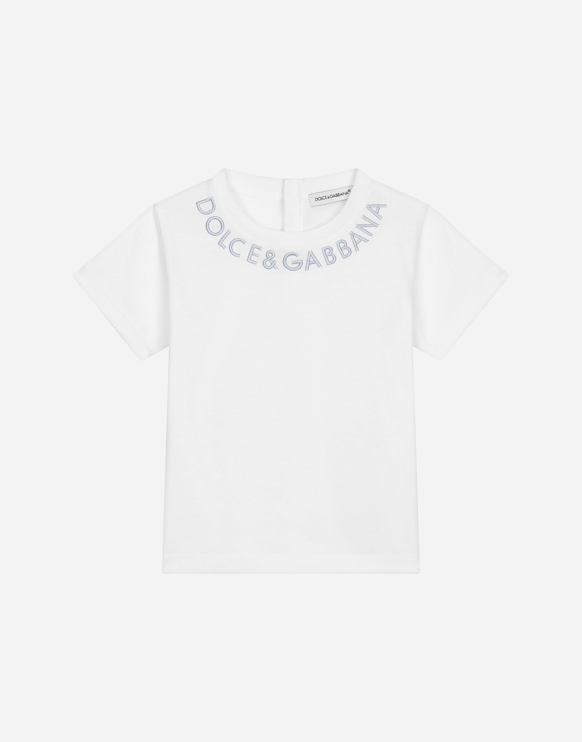 【Dolce&Gabbana】ロゴプリント クルーネック Tシャツ ホワイト Jersey T-shirt with flocked logo print in White for Women