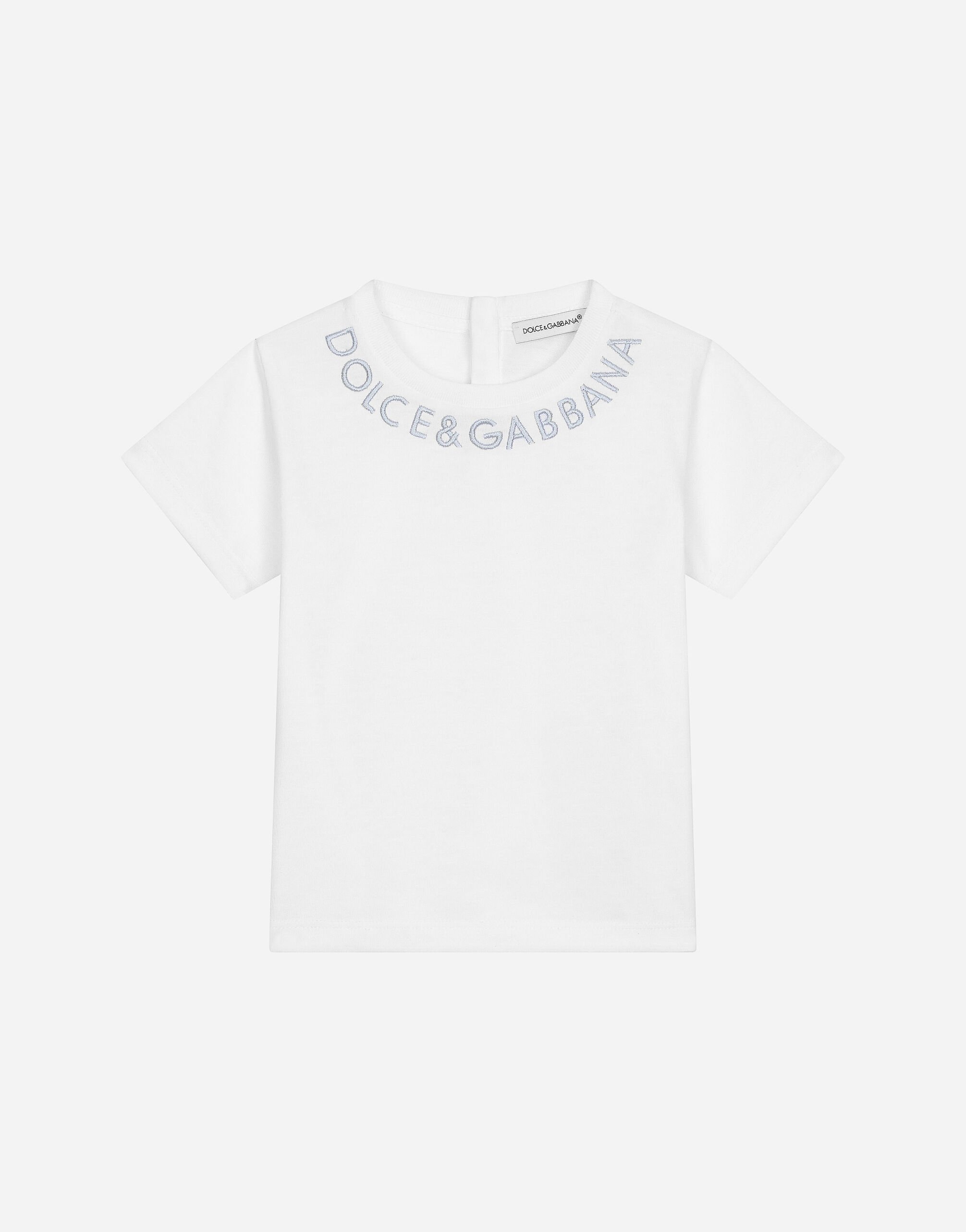 Dolce & Gabbana Jersey T-shirt with Dolce&Gabbana logo Azul Claro L1JTEYG7L1B