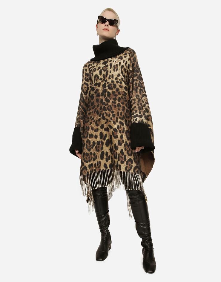 Dolce&Gabbana Cashmere and wool poncho with fringing Animal Print F0W0BTGDBW2