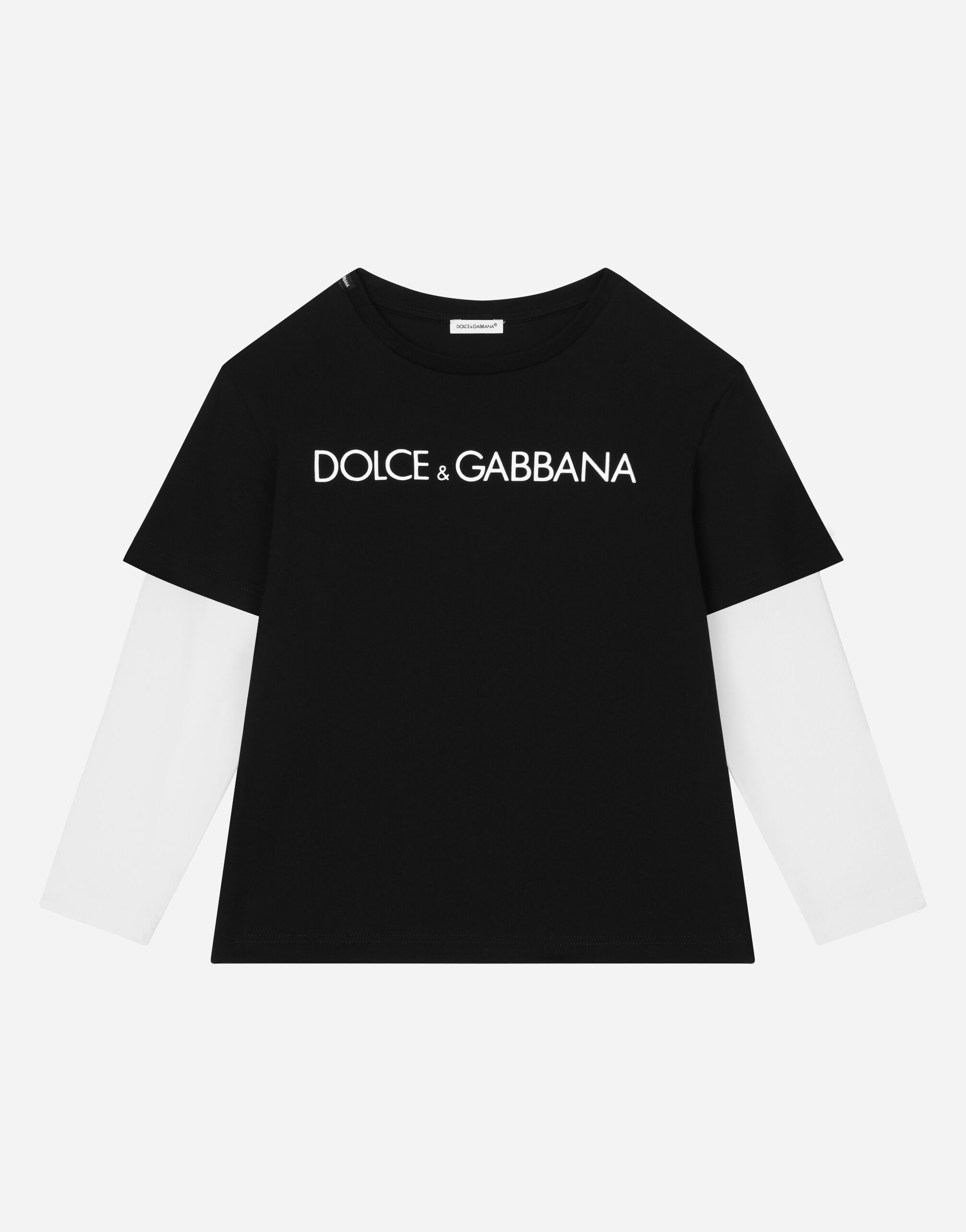 Dolce & Gabbana Long-sleeved jersey T-shirt with logo print Pink L4JT7TG7OLK