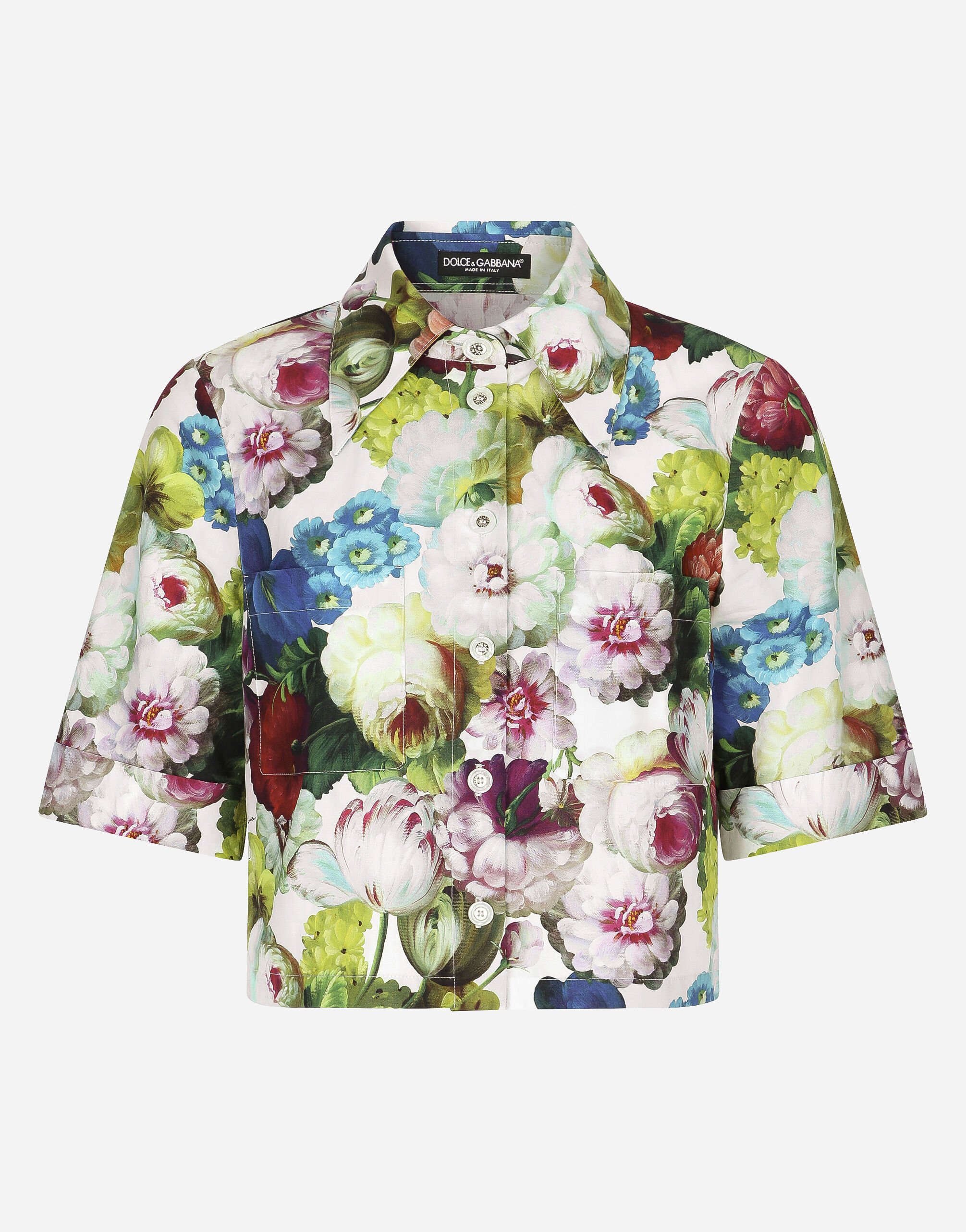 Dolce & Gabbana Short cotton shirt with nocturnal flower print Print F5Q08THS5Q0