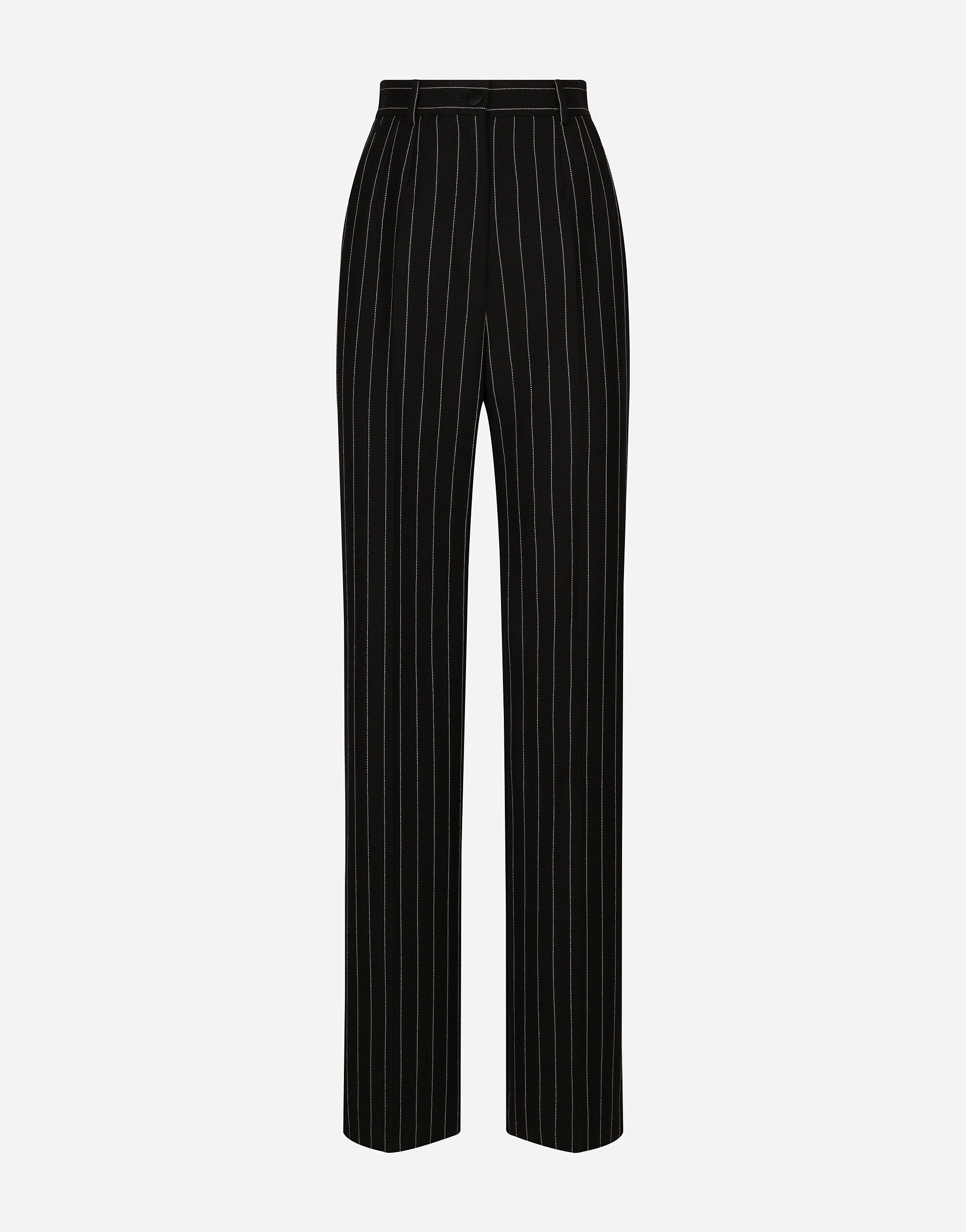 Dolce & Gabbana 细条纹羊毛喇叭裤 黑 F29XTTFUWD6