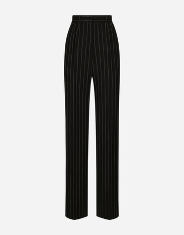 Dolce & Gabbana سروال صوف مقلّم جرسي أسود F29XTTFUWD6