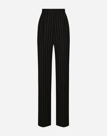 Dolce & Gabbana سروال صوف مقلّم جرسي أسود F29XTTFUWD6