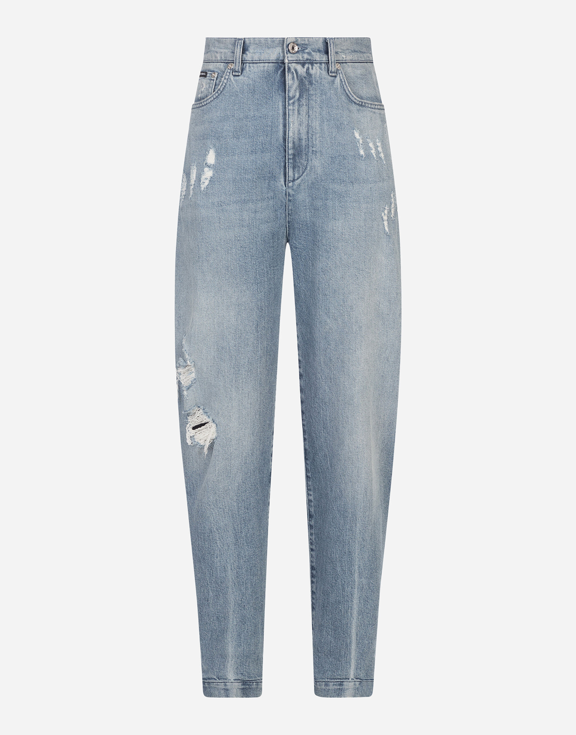 Dolce & Gabbana Boyfriend jeans in light blue denim with rips Black F6J4UTFUBD2