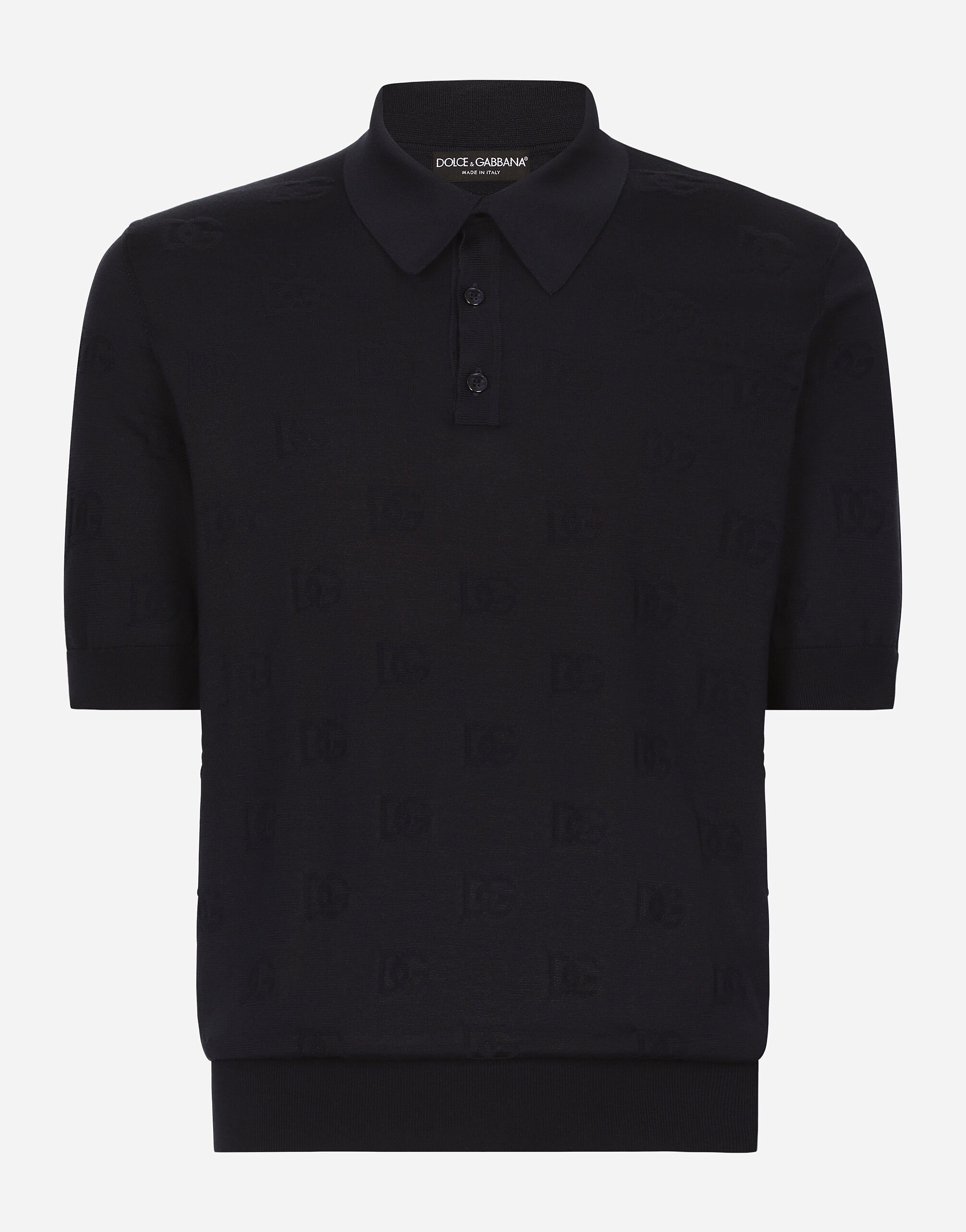 Dolce & Gabbana Silk polo-shirt with all-over DG logo embroidery Blue G5JH9THI1QE