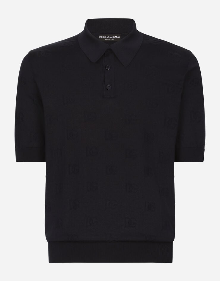 Dolce & Gabbana Poloshirt aus Seide mit DG-Logostickerei allover Blau GXZ15TJAST6
