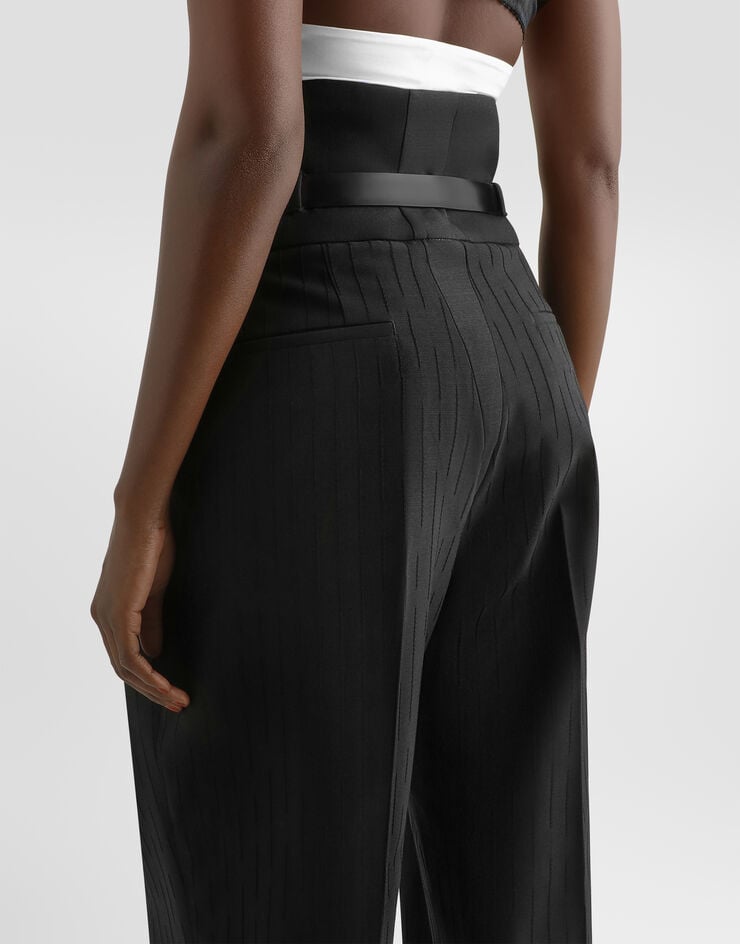Dolce & Gabbana Pinstripe wool jacquard trousers Black FTDQKTFR22A