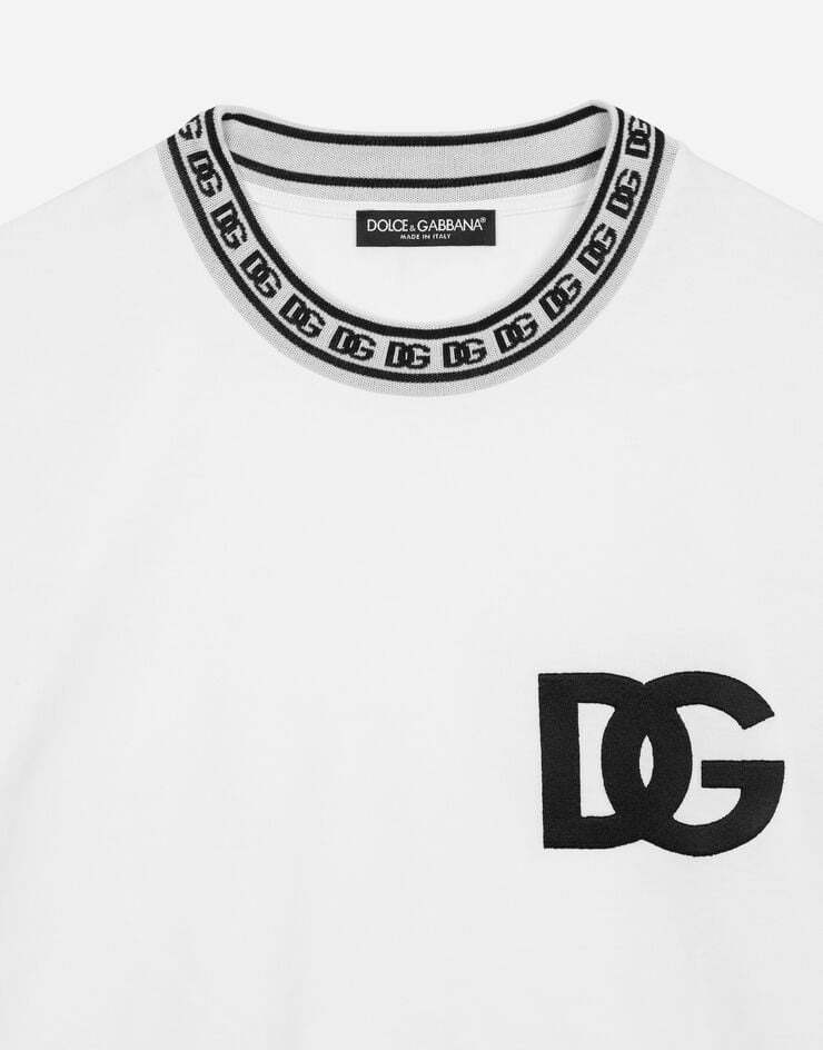 Dolce & Gabbana T-shirt girocollo cotone con ricamo DG Bianco G8PJ4ZHU7MA