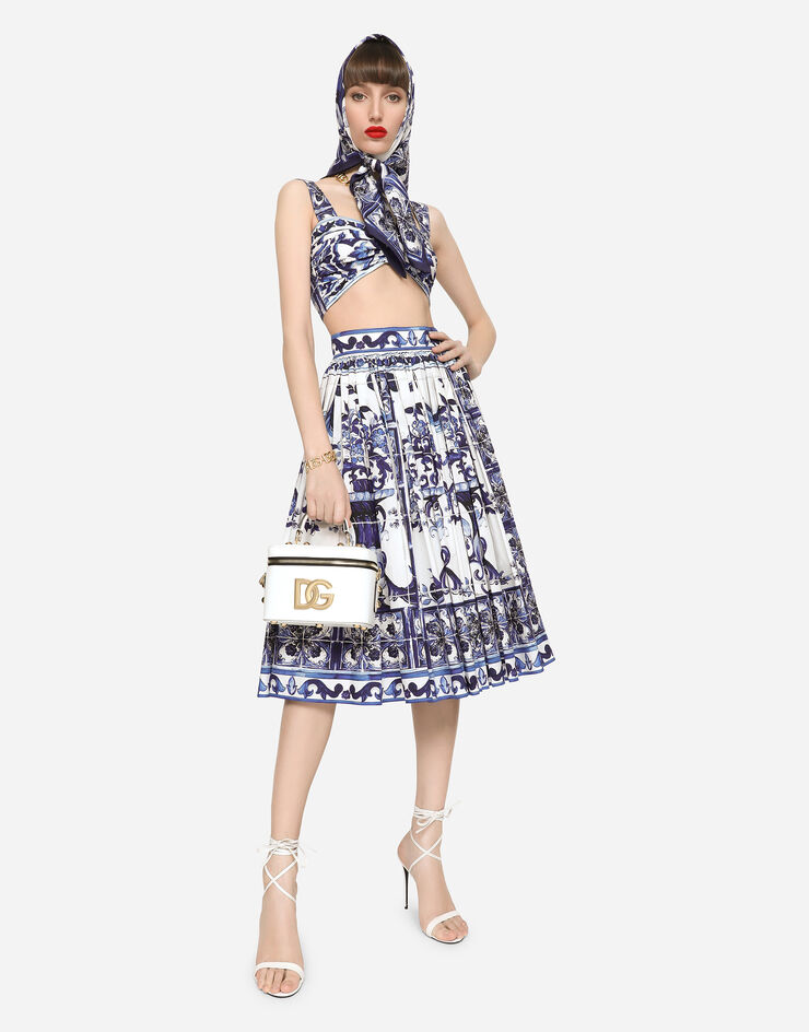 Dolce & Gabbana Falda midi de popelina con estampado de mayólica Multicolor F4CEHTHH5A6
