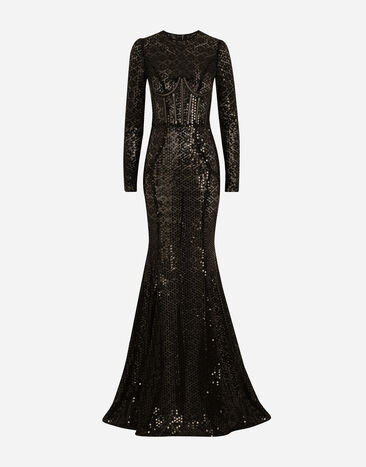 Dolce & Gabbana Длинное платье кроя русалка из пайеток черный F6ZM7THLM50