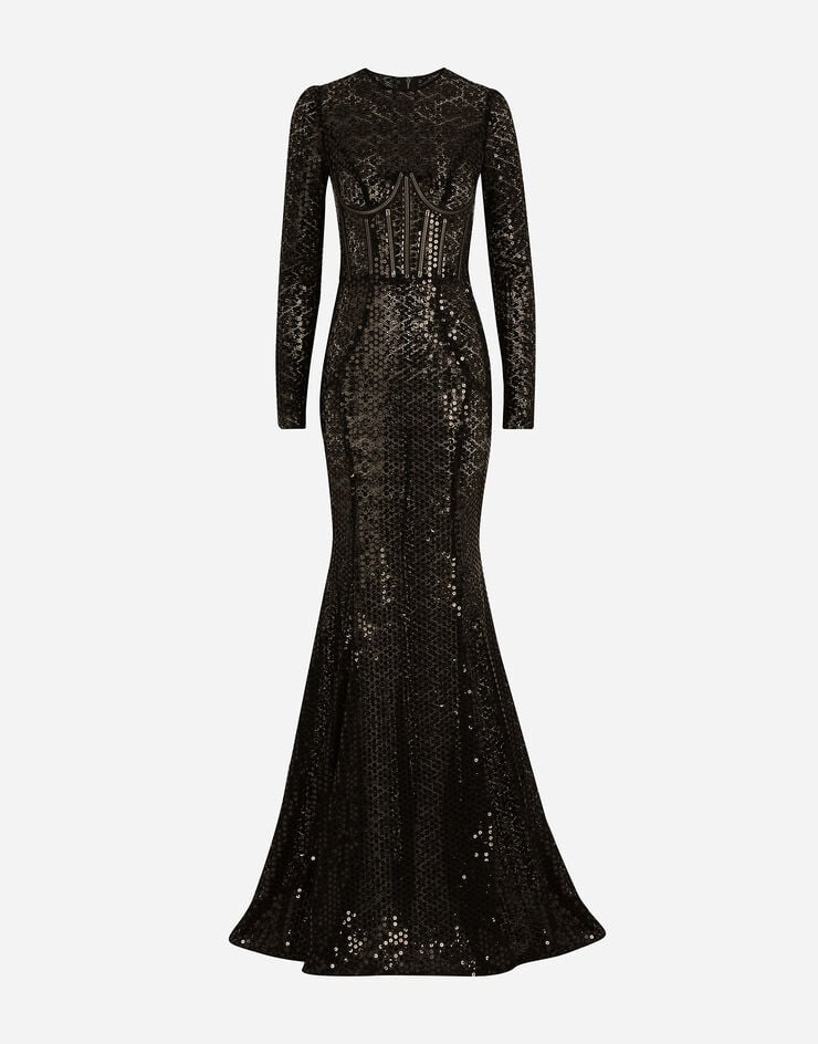 Dolce & Gabbana ロングドレス マーメイドライン スパンコール ブラック F6ZM7THLM50