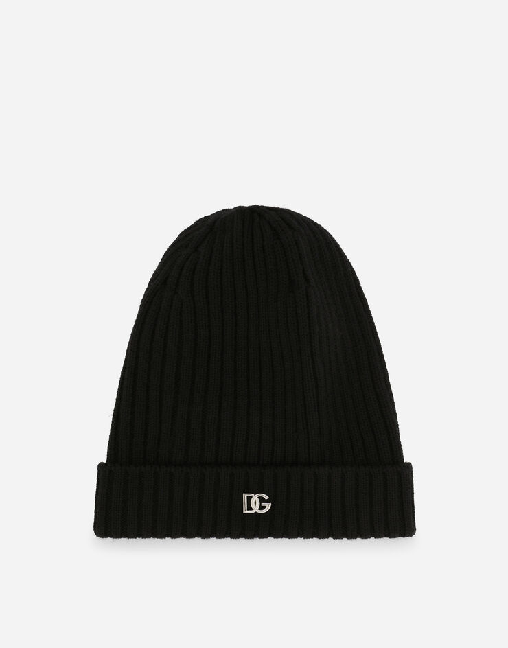 Dolce & Gabbana Ribbed knit hat with metal DG logo Black LBKH82JBVX3
