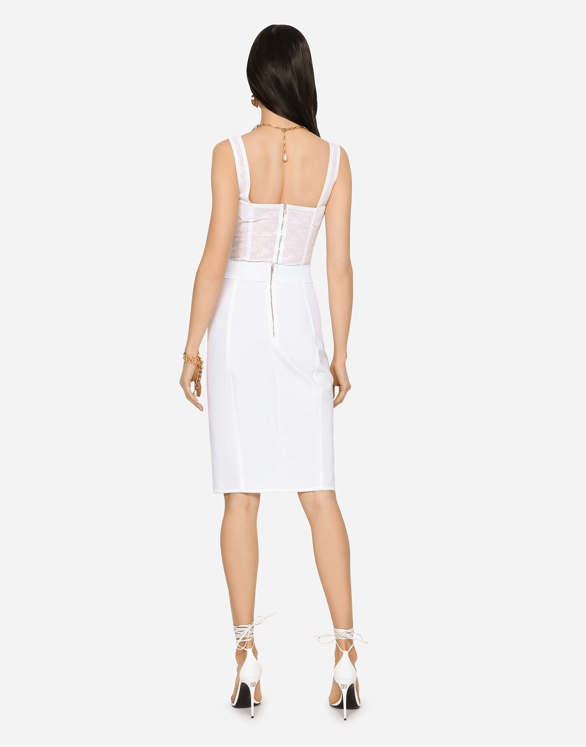 Marquisette and satin skirt with corset details in White for